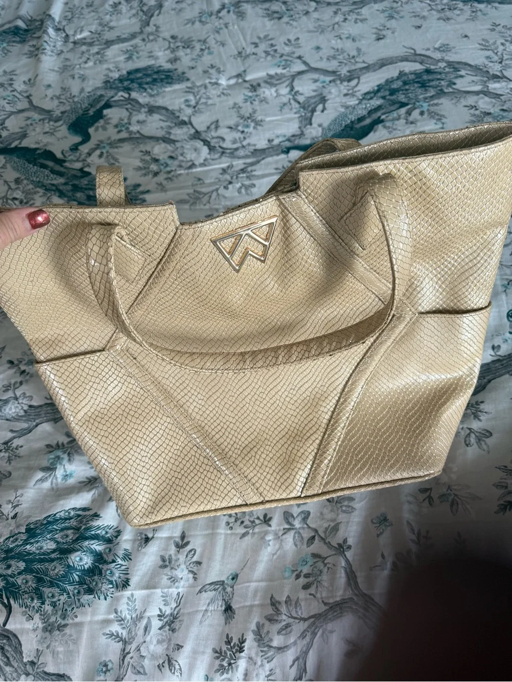 Gold Textured Tote Bag with Logo Accent